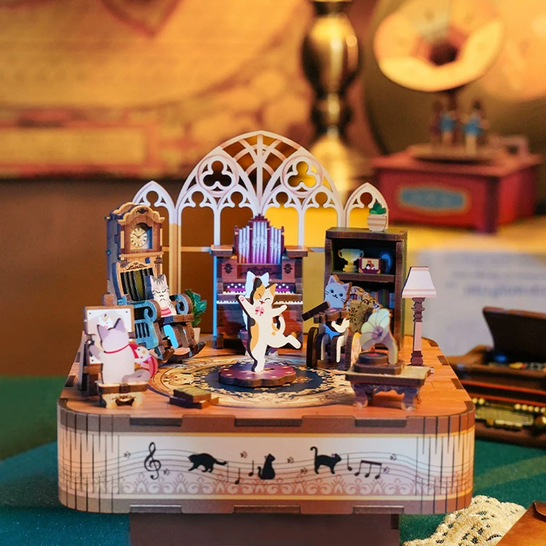Rokrgeek Gathering of Cats Music Box 3D Wooden Puzzle - Image 2